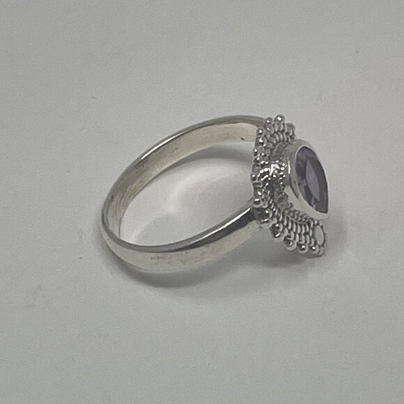 925 Sterling Silver Vintage Real Tear Drop-Cut Amethyst Ring Size 6 - Picture 4 of 6